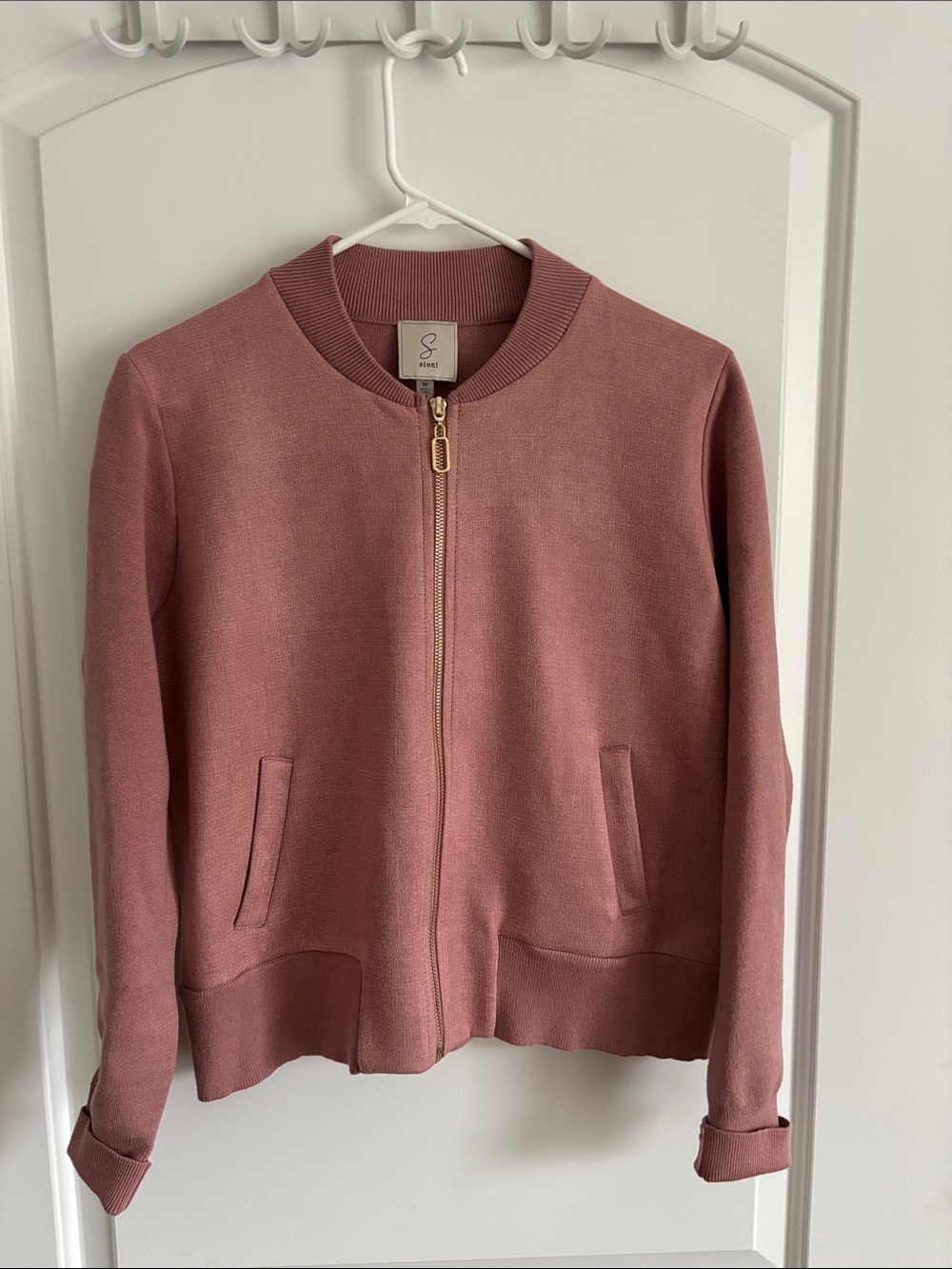 Sioni Bomber Jacket Women's Medium Dusty Rose Zip Front Lightweight Jacket